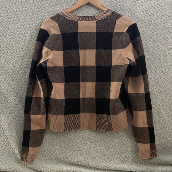 English Factory Women's Plaid Button-Front Cardigan Sweater Brown Preppy Money S - Picture 7 of 7